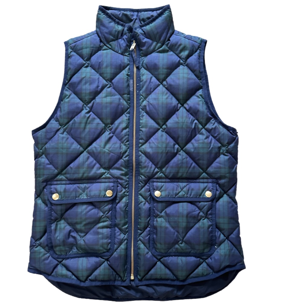 J.CREW Quilted Puffer Vest Black Watch Plaid Small